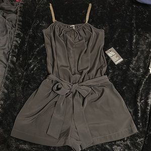 Express Silky Black Romper with Chain Straps